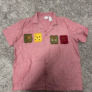 Bobbie Brooks Red Casual Button Down Shirt with Playful Design